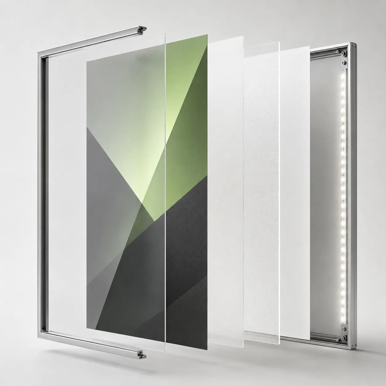 Exploded view of Ultra-Slim Edge-Lit LED Light Box